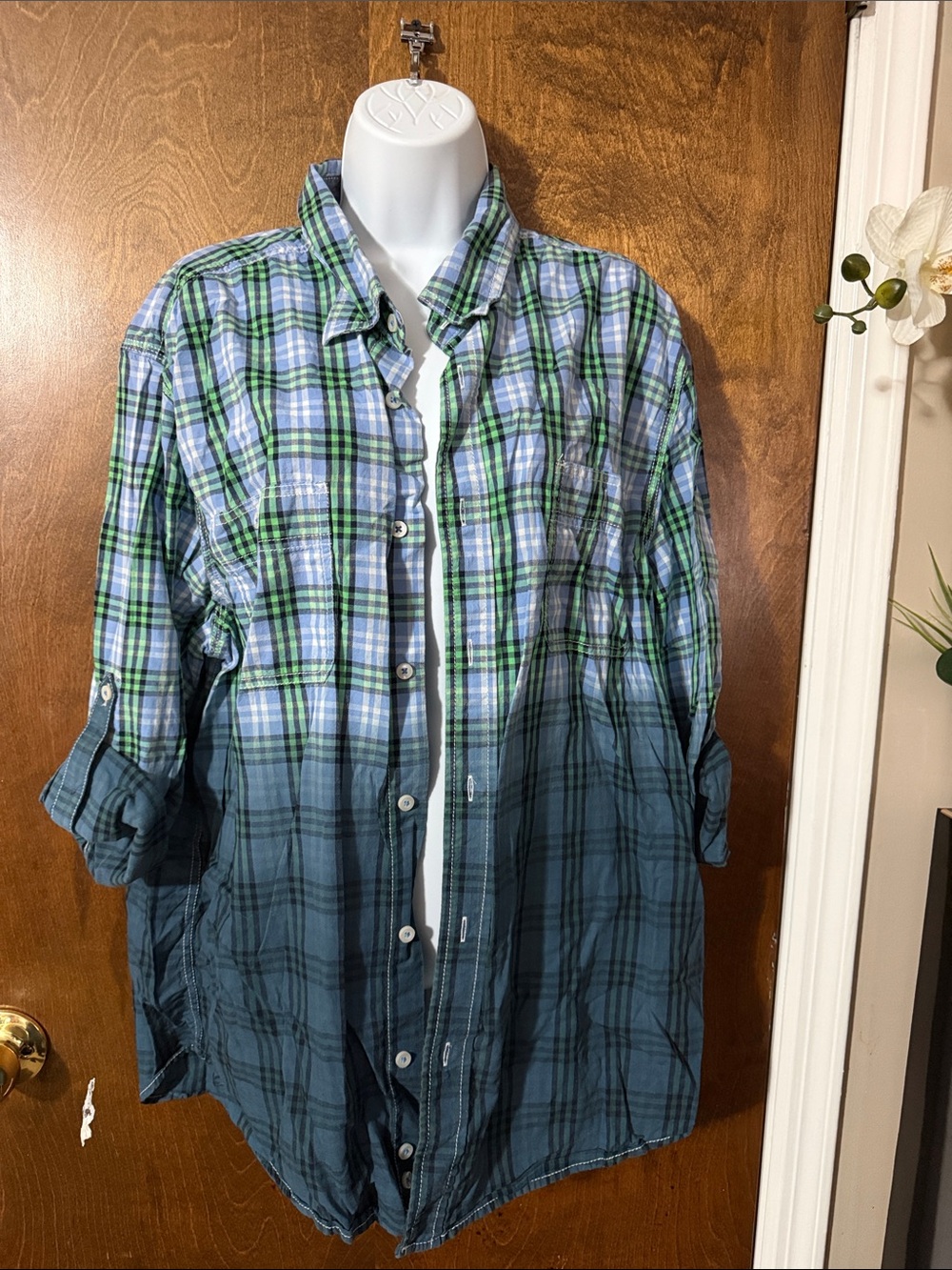 Route 66 Blue and Green Plaid Button-Down Shirt